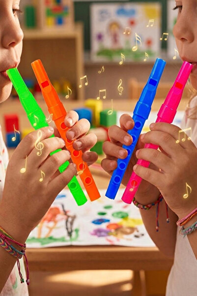 Hyd 5 Adet Oyuncak Renkli Plastik Mini Flüt Müzik Aleti 12,5cm Okul Öncesi Do...