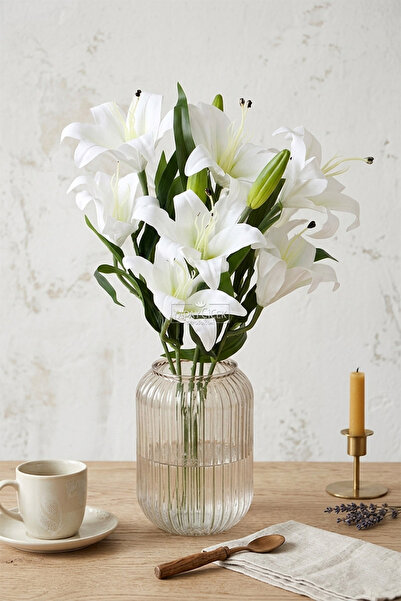 Yapay Çiçek Deposu Yapay Gerçek Dokulu Lilyum Büyük Dekoratif Salon Çiçeği 55 Cm