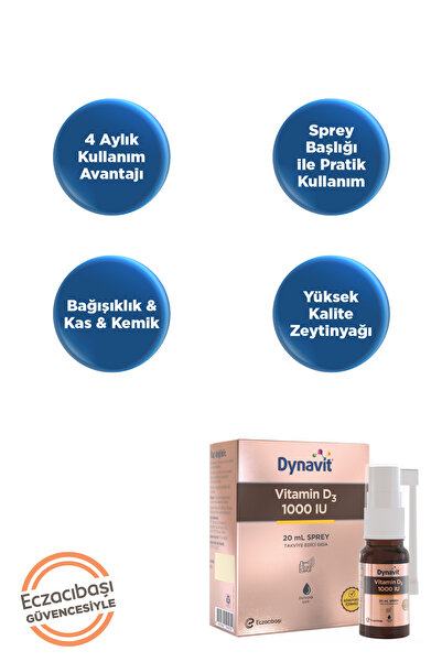 Dynavit Vitamin D3 1000 IU (25mcg) 20 mL Sprey - D3 Vitamini - Bağışıklık & Kas & Kemik