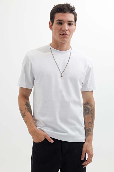 Tudors Ανδρικό Λευκό T-Shirt με Στρογγυλή Λαιμόκοψη, 100% Βαμβακερό, Κλασική ...