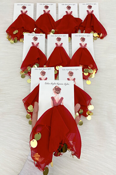 ZEYMERADE بطاقة شيفون ذهبية حمراء هدية منديل هالاي 5 قطع، العروس والعريس وحفل...