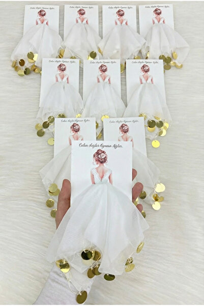 ZEYMERADE Beyaz Gold Şifon Kartlı Hediyelik Halay Mendili 1 Adet, Gelin Damat...