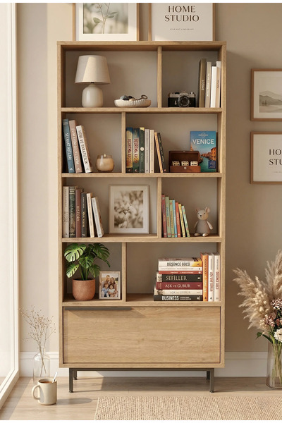 Yurudesign Ocean Kitaplık Raf Metal Ayaklı 176cm Kapaklı Sepet On4-s