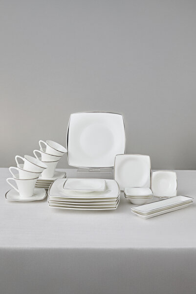 Karaca Fine Pearl Agate Platin 26 Parça 6 Kişilik Kahvaltı/servis Takımı Kare