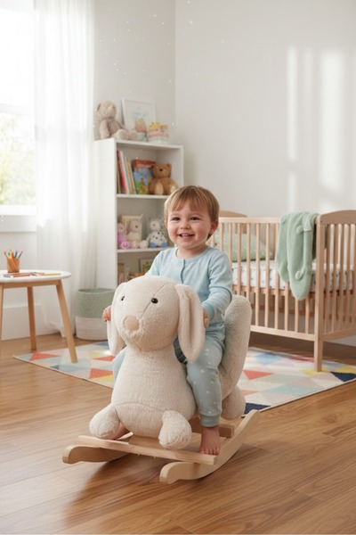 Wellgro Sallanan Oyuncak At, Sallanan Ahşap Tavşan Bej