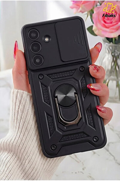 Fibaks Galaxy S25 FE Kılıf Kamera Korumalı Sürgülü Yüzüklü Armor Military Tan...