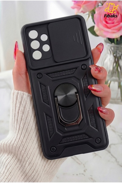 Fibaks Galaxy A32 4g Kılıf Kamera Korumalı Sürgülü Yüzüklü Armor Military Tan...