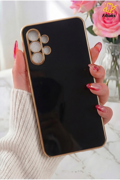 Fibaks Galaxy A32 4g Kılıf Parlak Renkli Kenarlı Şık Tarz Altın Işlemeli Kame...