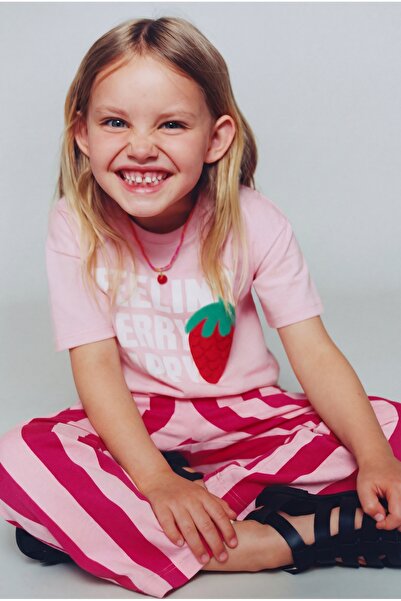 Magu Set de trening pentru fete, bumbac piese, roz căpșuni cu imprimeu tricou