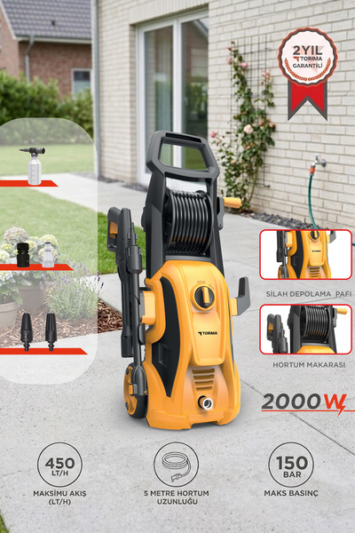 Torima Oto Halı Bahçe Temizleme ve Yıkama Makinesi 2000W 150 Bar Yüksek Basın...