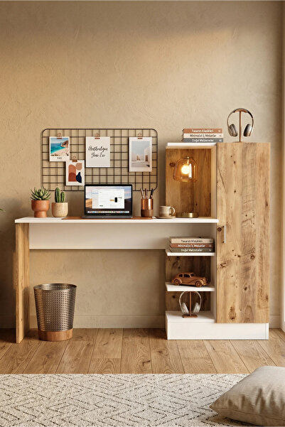 Yurudesign Laura Kitaplıklı Çalışma Masası, Çocuk Çalışma Masası Atlantik Çam...