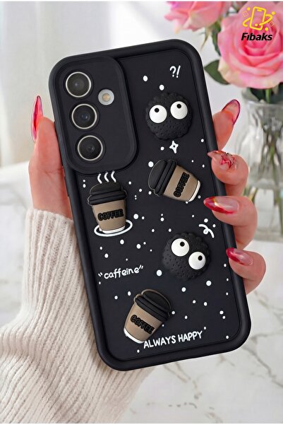 Fibaks Galaxy A54 Kılıf Tasarımlı Desenli Kamera Korumalı Coffee Kurabiye Siy...