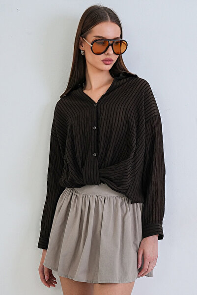 Trend Alaçatı Stili Πουκάμισο σε απόχρωση Bitter Brown με λεπτομέρεια γιακά, ...