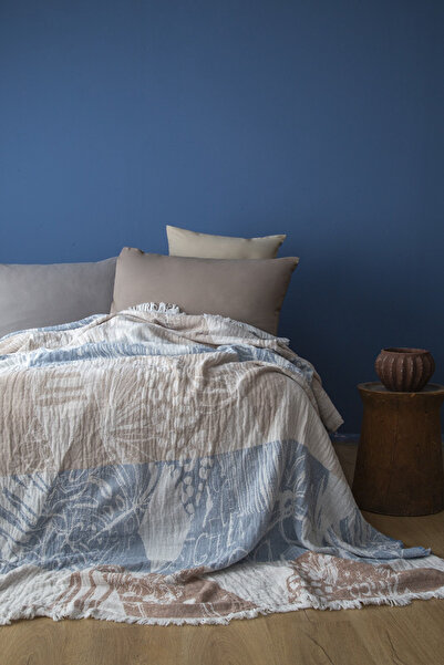 TRENDYOLMİLLA HOME غطاء سرير مزدوج من الموسلين بنقشة الزهور مقاس 200x230 سم T...