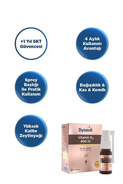 Dynavit Vitamin D3 400 IU (25mcg) 20 mL Sprey - D3 Vitamini - Bağışıklık & Kas & Kemik