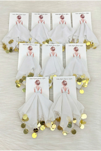 ZEYMERADE White Gold Chiffon Card Gift Halay Handkerchief 10 Pieces, Bride Groom Wedding Henna Circumcision Engagement Bride
