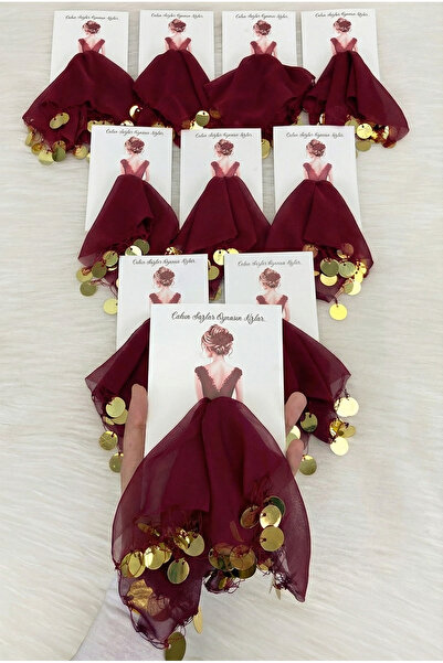 ZEYMERADE بطاقة شيفون ذهبية بورجوندي هدية منديل حبل 5 قطع، العروس العريس زفاف...