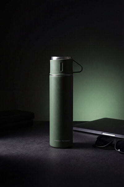 Karaca Thermosteel Nature - ترمس كاكي سعة 550 مل مع كوب من الفولاذ المقاوم لل...