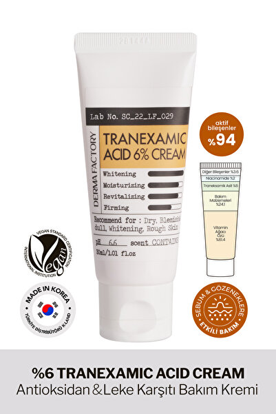 DERMA FACTORY Tranexamik Asit ile Aydınlatıcı Leke Karşıtı Bakım Kremi Derma ...
