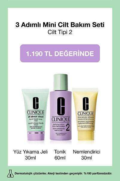 Clinique 3 Adımlı Cilt Bakım Seti - Cilt Tipi 2 Kuru/Karma | Yıkama Jeli 30ml...
