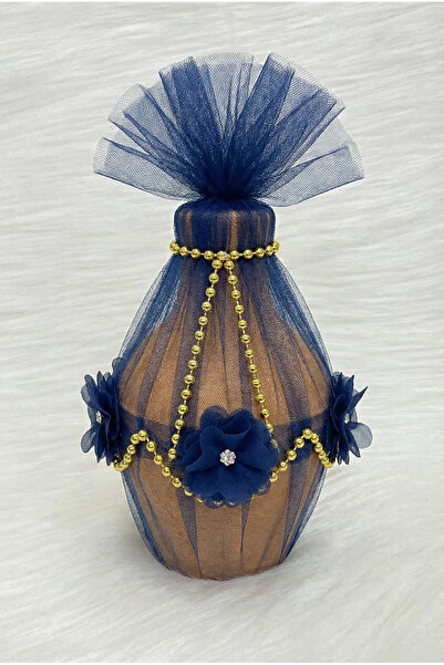 ZEYMERADE Lacivert Testi, Çiçek Ve Tül Süslü Gelin Kına Gecesi Testisi, Düğün...