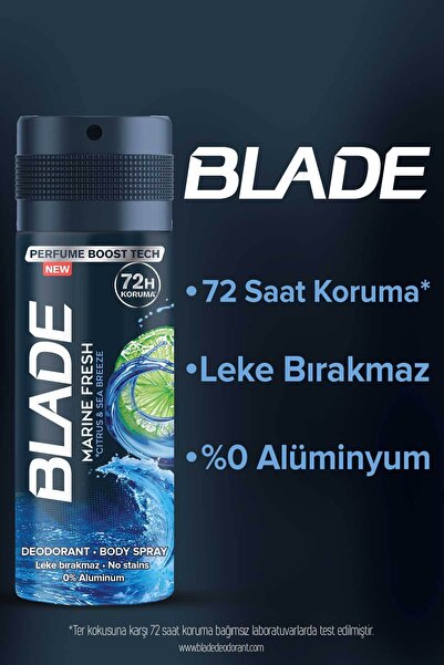 Blade Marine Fresh Erkek Alüminyumsuz Deodorant Body Spray 5x150 Ml Hızlı Kurur, Leke Bırakmaz