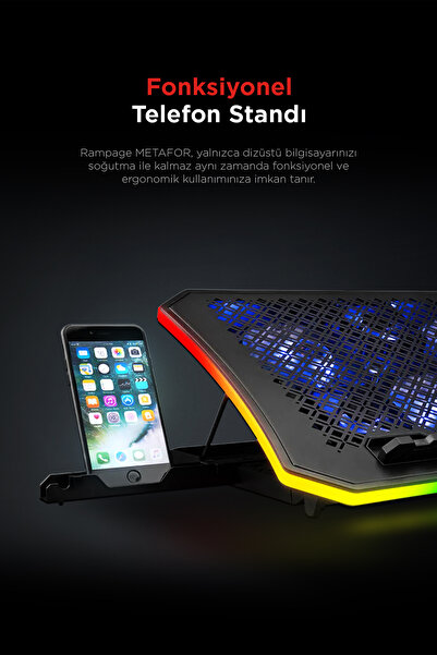 Rampage AD-RC34 Metafor X6 RGB 6 Fanlı Telefon Tutuculu USB'li 10-19 inç Dijital Notebook Soğutucu Stand