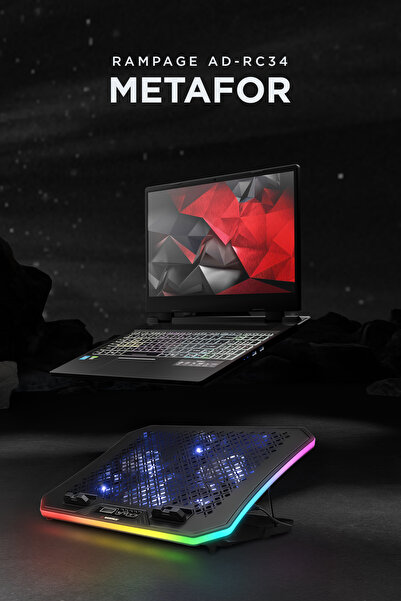 Rampage AD-RC34 Metafor X6 RGB 6 Fanlı Telefon Tutuculu USB'li 10-19 inç Dijital Notebook Soğutucu Stand