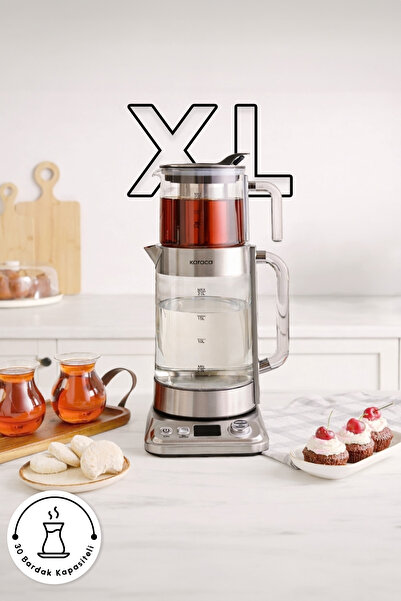 Karaca ماكينة صنع الشاي الزجاجية من ريفيكا جولوبول XL كروم