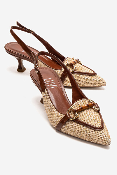 LuviShoes Γυναικεία παπούτσια με τακούνι OSCA Tan Straw Buckle Pointed Toe