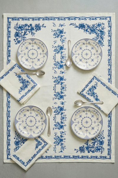 TRENDYOLMİLLA HOME 4-teiliges Vintage Blue Blanc Design Porzellan-Kuchenset T...