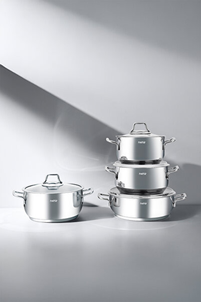 Nehir Alven 8 Piece Leather N Stainless Steel Cookware Set