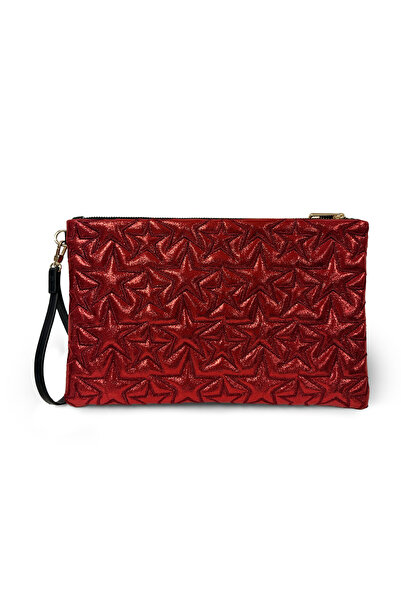 Ecrou Κόκκινο γυαλιστερό πορτφόλιο και τσάντα clutch με σχέδιο αστεριών και α...