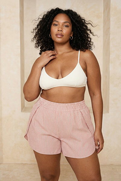 Trendyol Curve Strandbekleidung, lachsfarben gestreifter, strukturierter Seer...