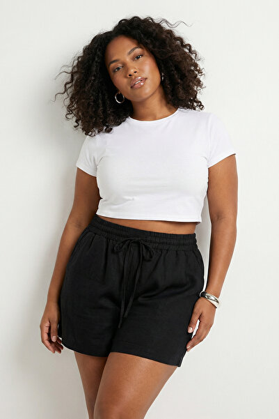 Trendyol Curve Ρούχα παραλίας Μαύρο υφαντό σορτς μουσελίνας με ψηλή μέση & βε...