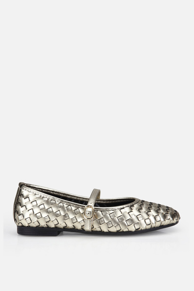 Yaya by Hotiç Γυναικείες χρυσές πλεκτές μπαλαρίνες με λουράκια