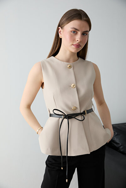 Συλλογή Trendyol Πέτρινο Εφαρμοστό Σετ Ζώνη τεμαχίων Γιλέκο TWOSS26YE00046