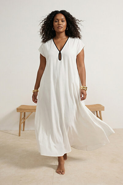 Trendyol Curve Strandkleidung, Ecru, mit Paspelierung, lang, große Größe, Kim...