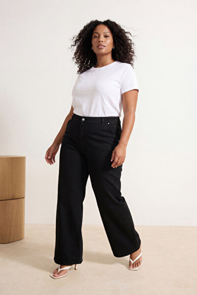 Trendyol Curve Blugi negri talie înaltă cu picior larg/confortabili/mărime me...
