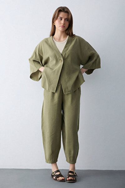 Trendyol Modest Khaki Modal Button Blouse Pants Woven Bottom - Top Set Tctss2...
