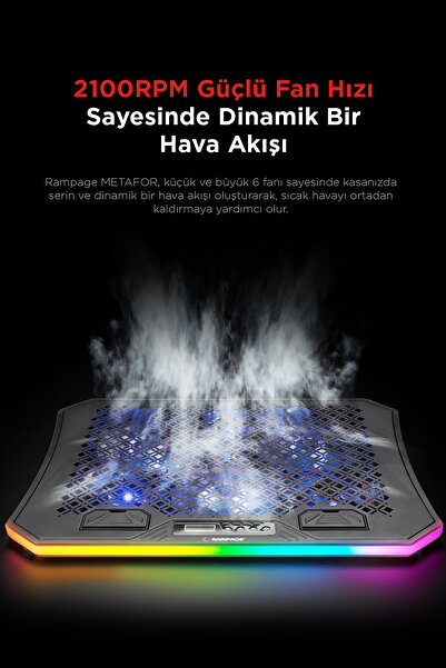 Rampage AD-RC34 Metafor X6 RGB 6 Fanlı Telefon Tutuculu USB'li 10-19 inç Dijital Notebook Soğutucu Stand