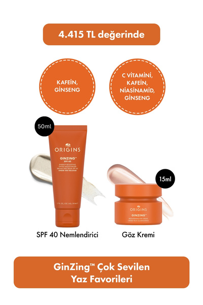 Origins GinZing™ Çok Sevilen Yaz Favorileri: SPF40 Nemlendirici 50ml & Göz Kr...