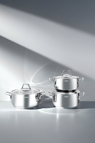 Nehir طقم أواني طهي من الفولاذ المقاوم للصدأ جلد ن من ألفين، 6 قطع