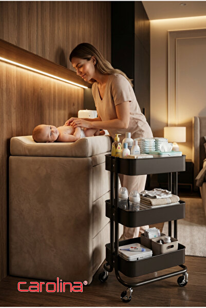 CAROLİNA Servis Arabası 35x45x80 cm 3 Katlı Tekerlekli Metal Organizer Çok Am...