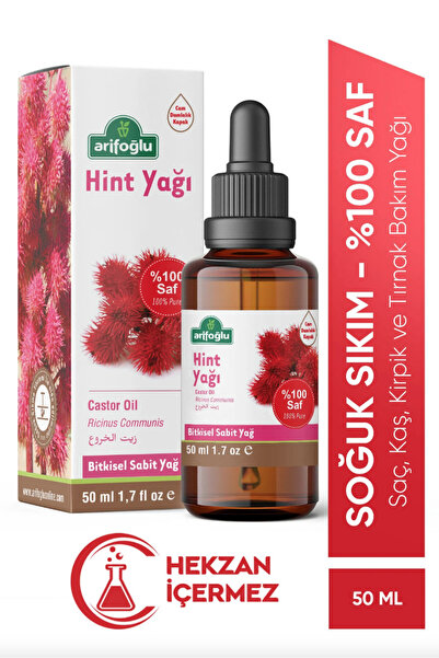 Arifoğlu Hint Yağı Soğuk Sıkım 50ml %100 Saf ve Doğal Castor Oil Ricinus comm...