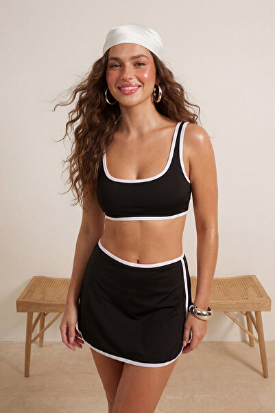 Trendyol Kollektion Schwarzes, mit Bralette bedecktes, farbblockiertes Bikini...