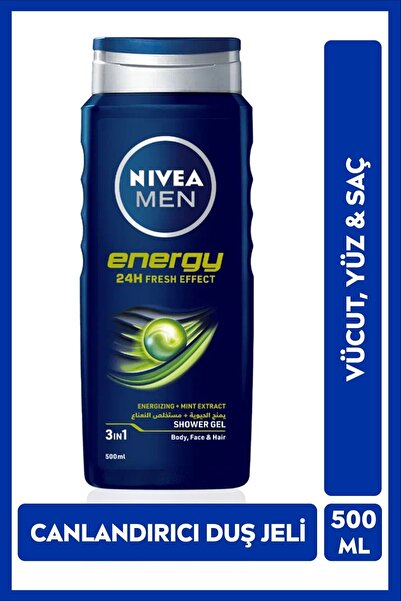 NIVEA MEN Erkek Banyo ve Duş Jeli Energy 500ml, Ferahlık, Vücut Yüz ve Saç, C...
