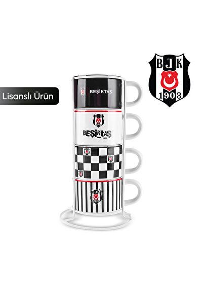Karaca x Beşiktaş Lisanslı 4 Kişilik Standlı Çay Fincan Takımı 180 ml