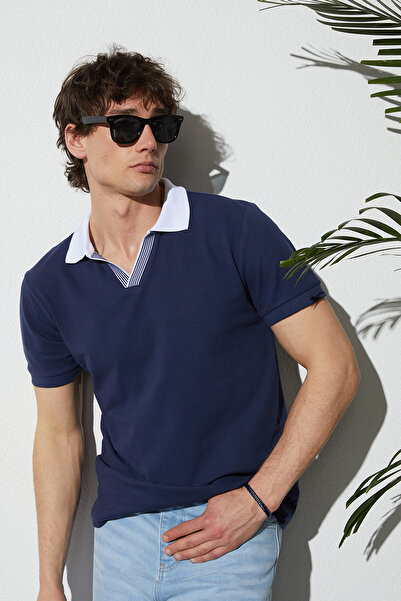 Tudors Ανδρικό μπλουζάκι με λεπτή εφαρμογή, 100% βαμβακερό, σε σκούρο μπλε χρ...