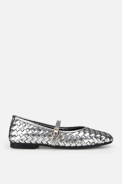 Yaya by Hotiç Γυναικείες Ασημένιες Πλεκτές Μπαλαρίνες με Κορδόνια